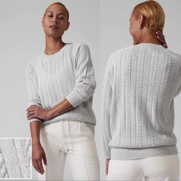 Athleta Crossroads Crew Sweater In Bright White Metallic Cable Knit H - Picture 3 of 12